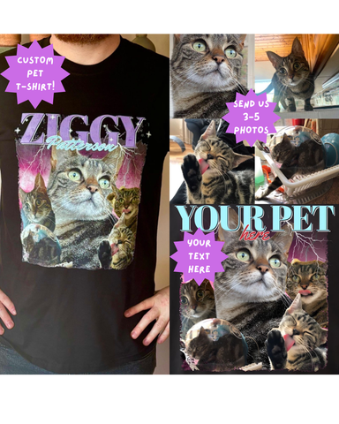 Custom Personalised Dog & Cat Pet Photo Bootleg Style T-Shirt