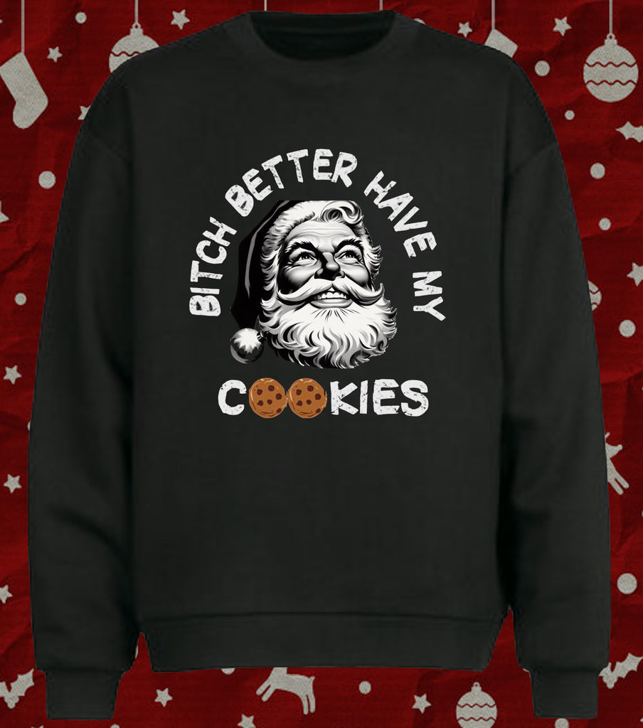 Funny Retro Santa Claus Funny Santa 'Bitch Better Have My Cookies' Christmas Jumper