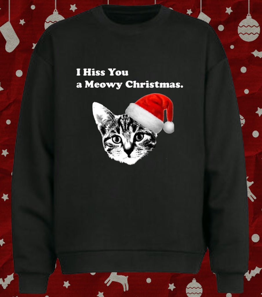 Hiss You A Merry Christmas Funny Cheeky Tabby Cat Christmas Jumper Holiday Sweater for Cat Lovers