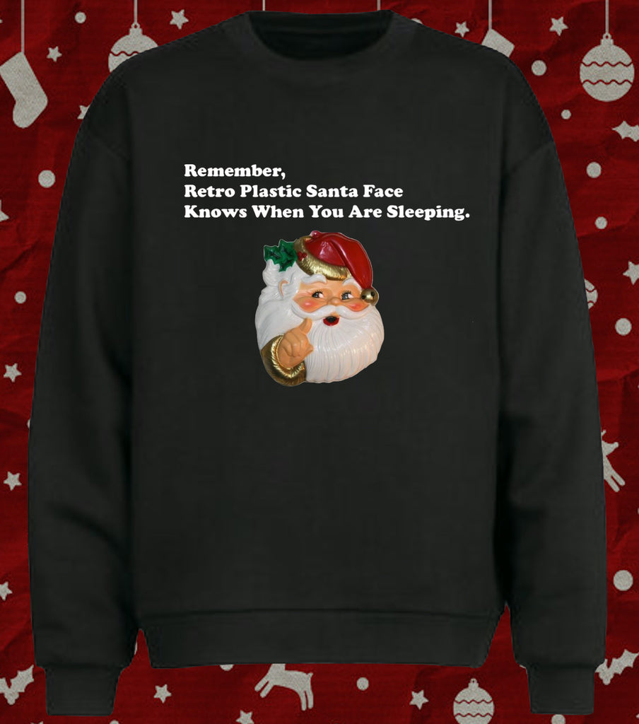 Funny Vintage Plastic Santa Claus Face Christmas Jumper Quirky & Sinister Holiday Sweater
