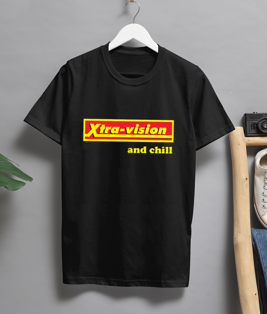 Xtravision and Chill Funny Irish Retro 1990s Slogan T-Shirt