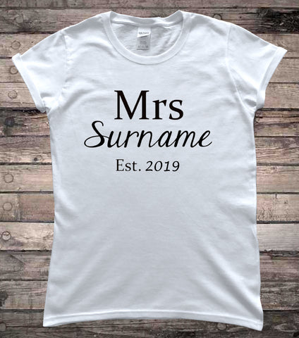 Bridal Wedding Mrs Personalised Surname T-Shirt or Vest