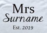Bridal Wedding Mrs Personalised Surname T-Shirt or Vest
