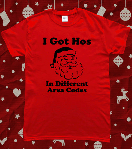 Funny Christmas Santa Hos in Different Area Codes Hip Hop T-Shirt