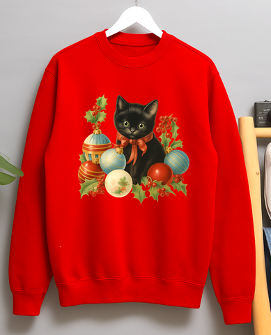 Cute Black Kitten Vintage 80s Style Unisex Christmas Crew Neck Sweater Jumper