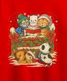 Carol Singing Kittens Cats Vintage 80s Style Christmas Crew Neck Sweater Jumper
