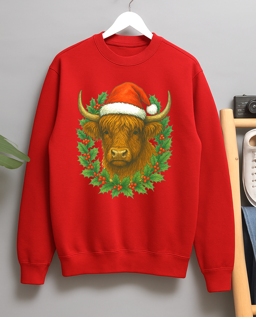 Highland Cow Lover Vintage 80s Style Unisex Christmas Crew Neck Sweater