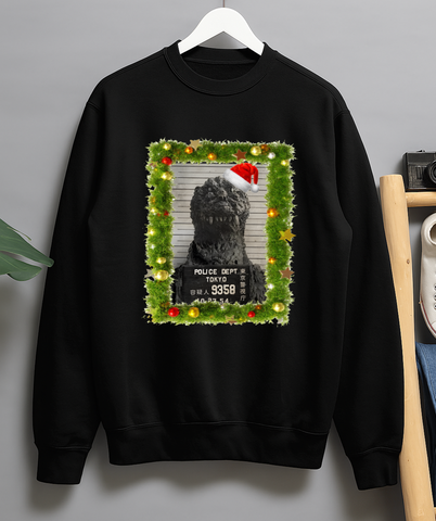 Godzilla Santa Hat Monster Christmas Holiday Sweater Funny Kaiju-Inspired Xmas Sweatshirt Jumper