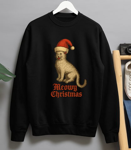 Medieval Marginalia Funny Cat King in Santa Hat Unisex Christmas Sweater Jumper