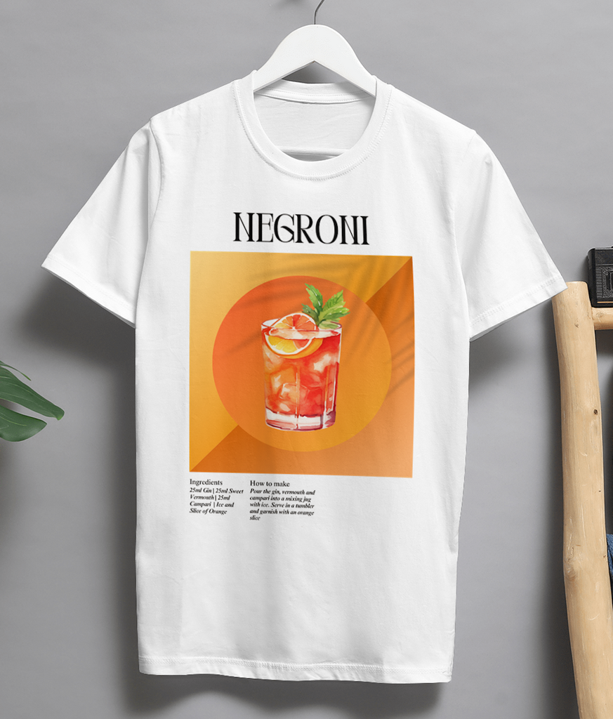 Negroni Cocktail Recipe T-Shirt – Retro Graphic Tee for Bartenders, Mixologists & Negroni Lovers