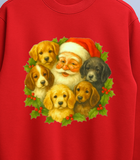 Cute Santa and Puppies Vintage 80s Style Unisex Christmas Crew Neck Sweater Jumper