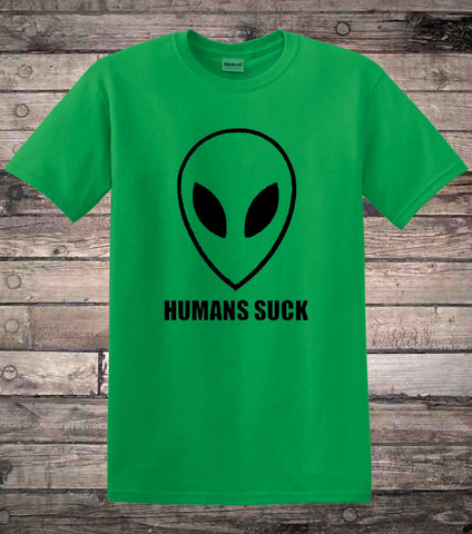 90s Alien Head Humans Suck Grunge Mens T-Shirt