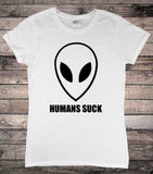90s Alien Head Humans Suck Grunge Ladies T-Shirt